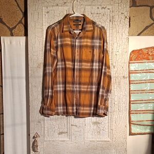 Banana Republic Men's Plaid Shirt - Orange and White
